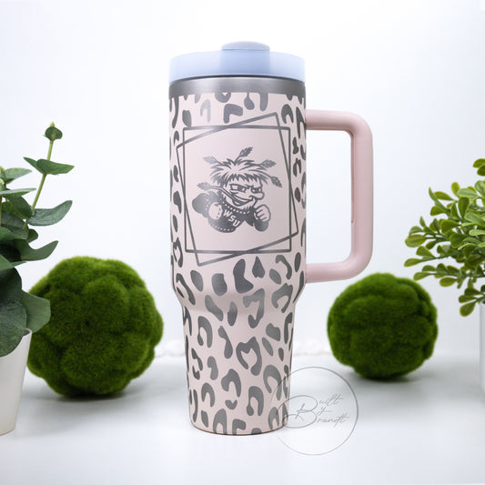 40oz WSU Cheetah Tumbler with Lid and Straw