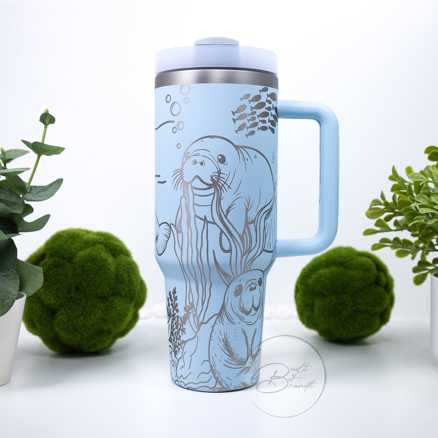 40oz Manatee Tumbler with Lid and Straw