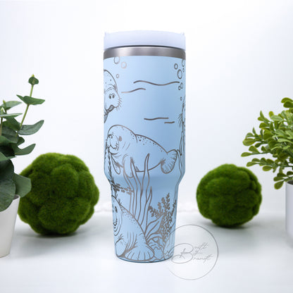 40oz Manatee Tumbler with Lid and Straw