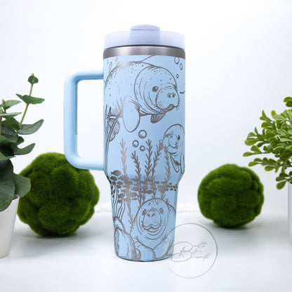 40oz Manatee Tumbler with Lid and Straw