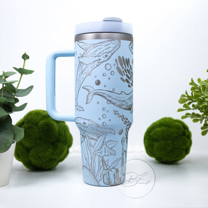 40oz Whale Tumbler with Lid and Straw