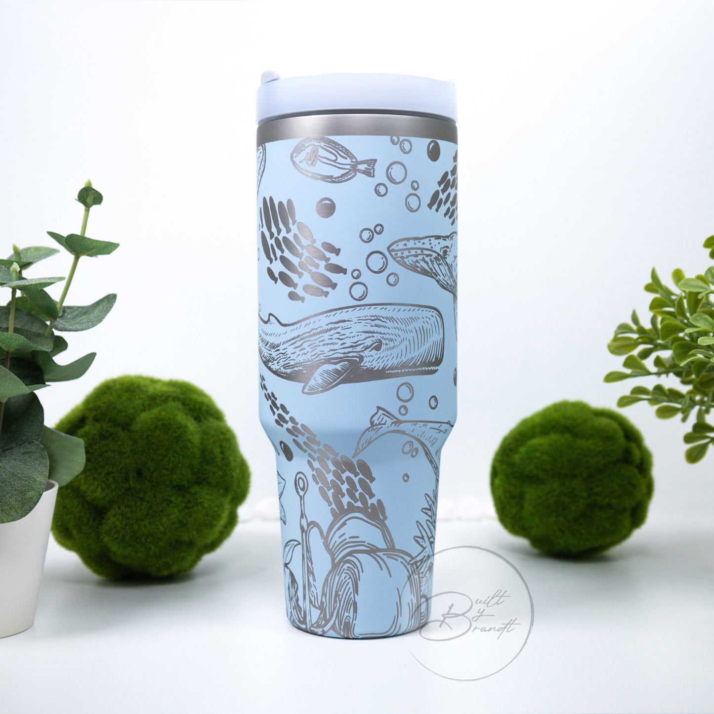 40oz Whale Tumbler with Lid and Straw