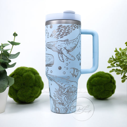 40oz Whale Tumbler with Lid and Straw