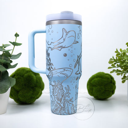 40oz Shark Tumbler with Lid and Straw