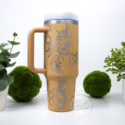 40oz Bee Tumbler with Lid and Straw