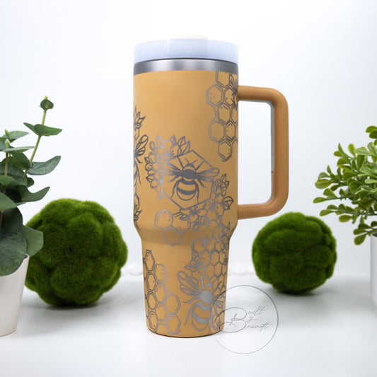 40oz Bee Tumbler with Lid and Straw