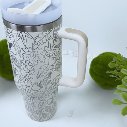 40oz Acorn and Leaves Tumbler with Lid and Straw